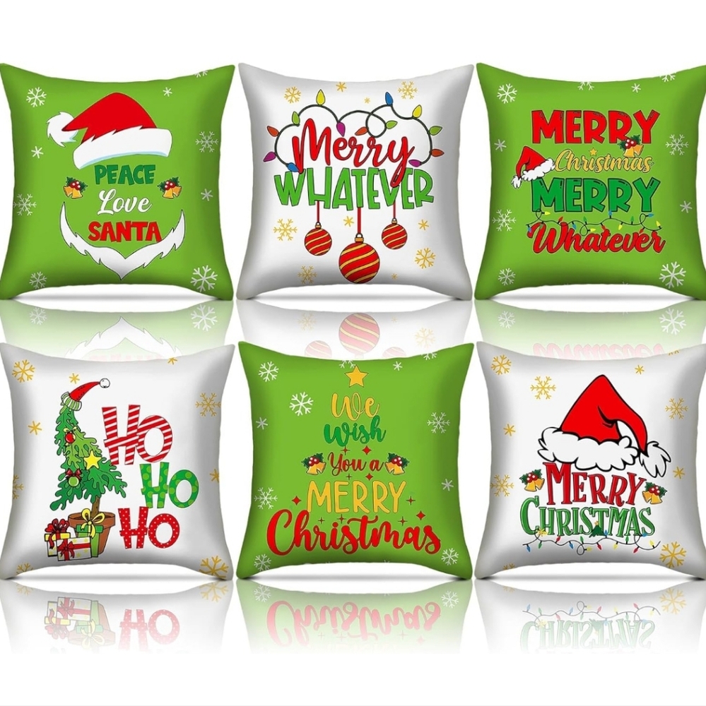 Grinch Inspired Holiday Pillow Covers Grinchmas Set of 6 18×18 inches Brand New